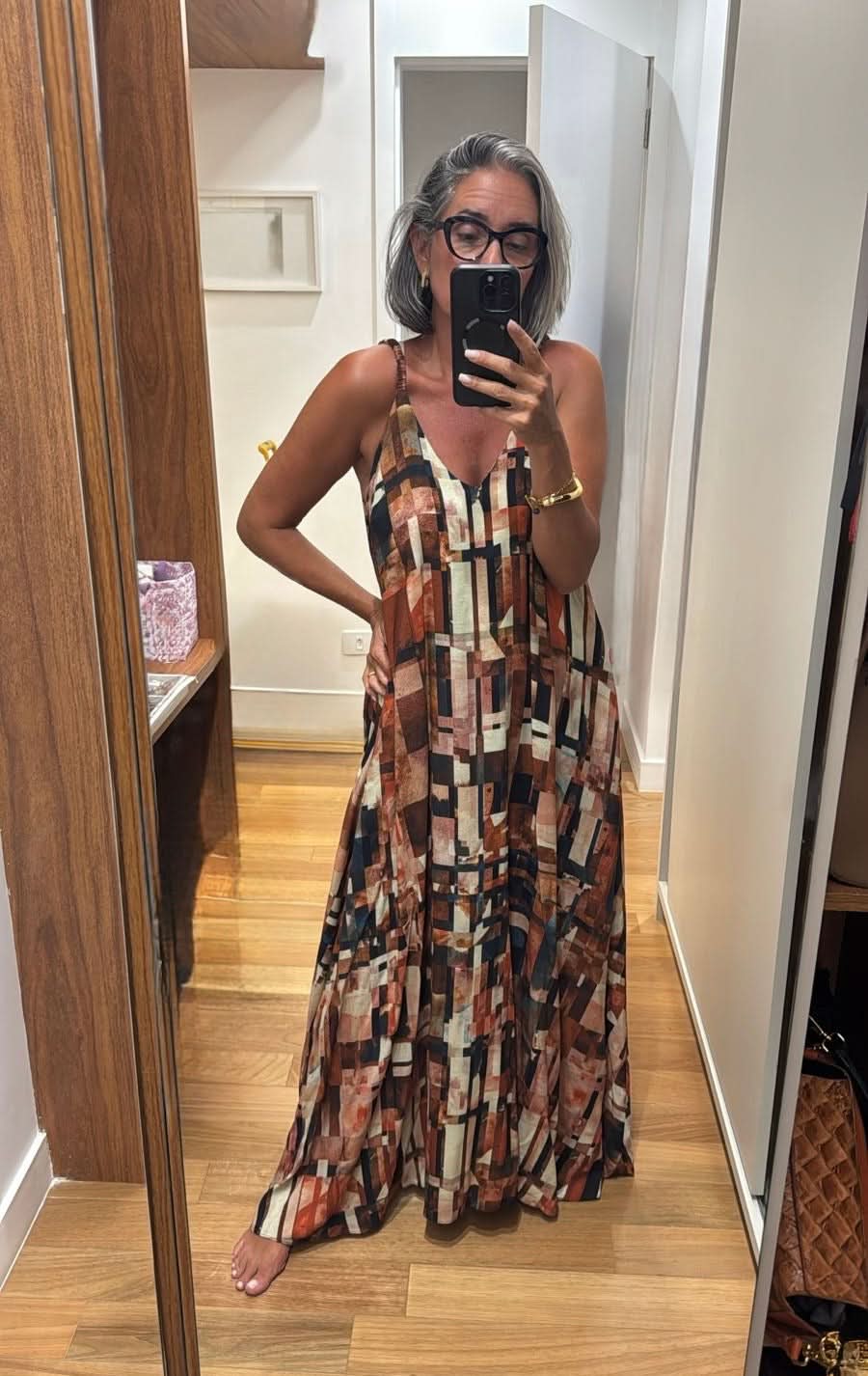 Vestido Alça Longo Estampa Detroit